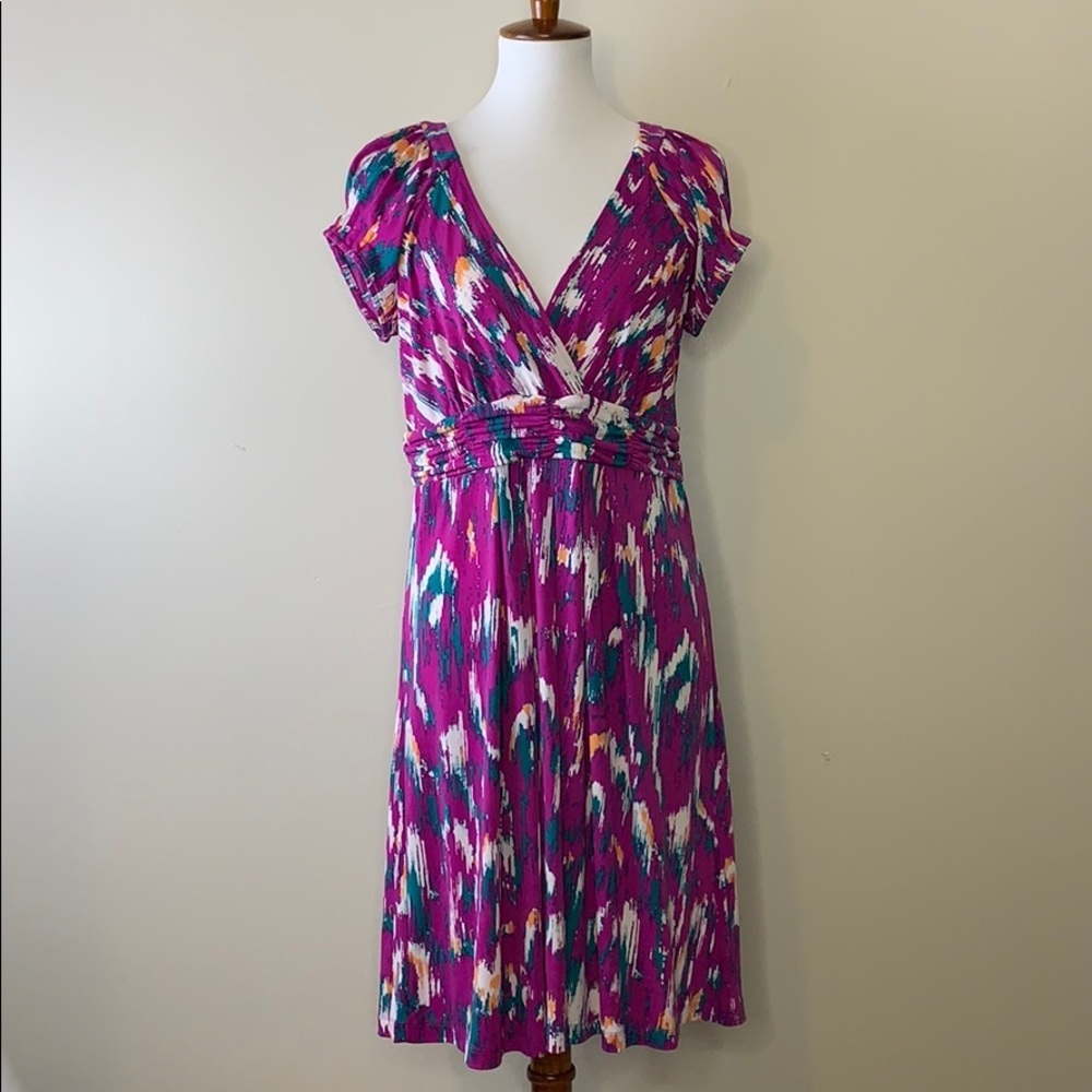 ECI Purple Abstract Print V-Neck Dress 10 - Picture 2 of 7
